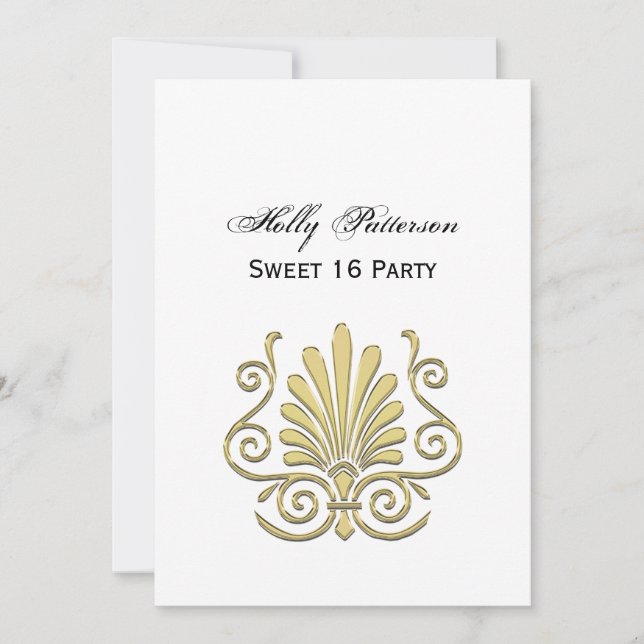 Invitation Vintage Art Déco Gold Plume Arabesque (Devant)