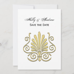 Invitation Vintage Art Déco Gold Plume Arabesque