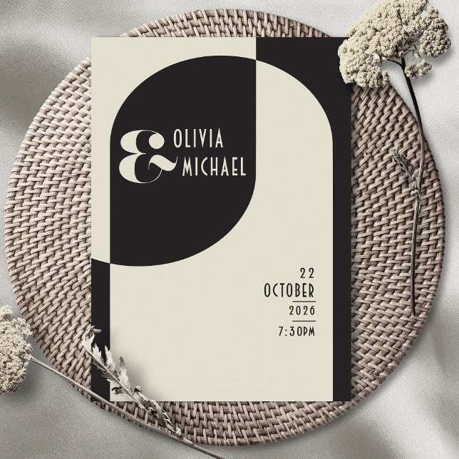 Invitation vintage Art Déco Mariage Bone Black (Créateur téléchargé)