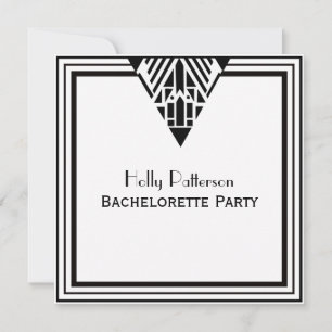 Invitation Vintage Art déco noir blanc cadre blanc #1 SQ Bach