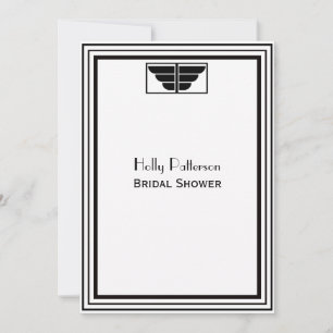 Invitation Vintage Art déco noir blanc cadre blanc #2 V Fête 