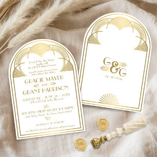 Invitation Vintage Art Déco or Unique Monogram Arch Mariage
