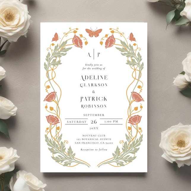 Invitation Vintage Art Nouveau Floral Botanical Wedding (Créateur téléchargé)