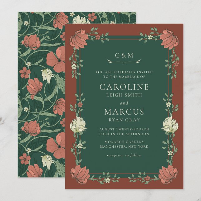 Invitation Vintage Art Nouveau Floral Mariage (Devant / Derrière)