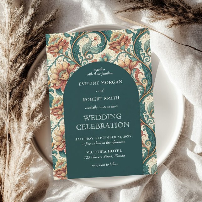 Invitation Vintage Art Nouveau motif floral mariage (Vintage Art Nouveau floral pattern wedding Invitation)