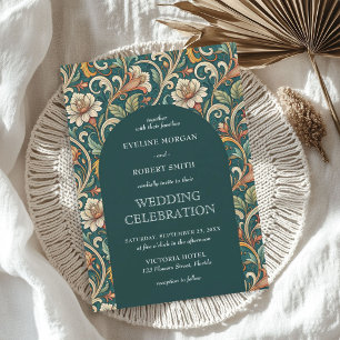 Invitation Vintage Art Nouveau turquoise mariage de fleurs d'