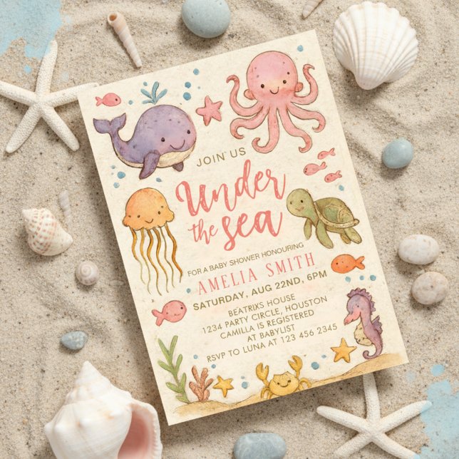 Invitation vintage art under the sea baby shower (Créateur téléchargé)