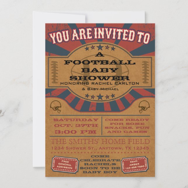 Invitation Vintage au Baby shower de football (Devant)