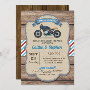 Invitation Vintage au baby shower moto. Vélo