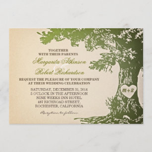 invitation vintage au mariage d'un vieux chêne