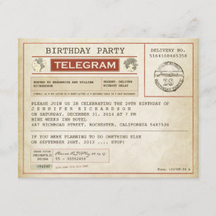Invitation vintage au télégramme d'anniversaire