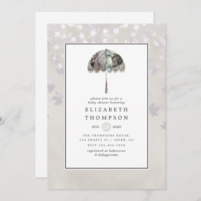 Invitation Vintage Automne - Automne Baby shower blanc (Devant / Derrière)