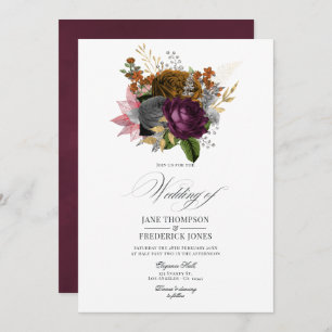 Invitation Vintage Automne Floral QR Code RSVP Mariage