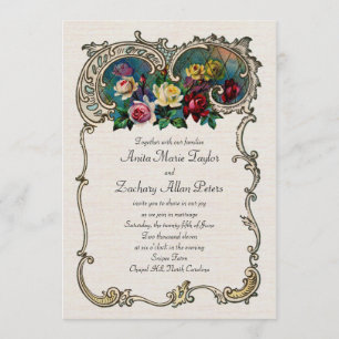 Invitation Vintage avec cadre et roses