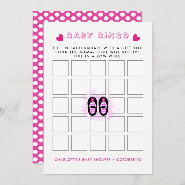 Invitation Vintage Baby Chaussures Baby shower Bingo Jeu (Devant / Derrière)