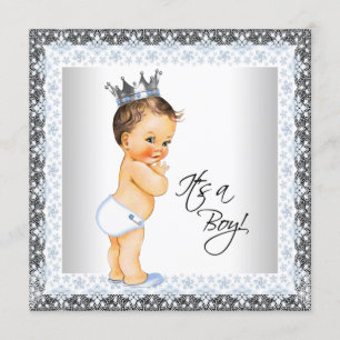 Invitation Vintage Baby shower de Prince Bleu et gris