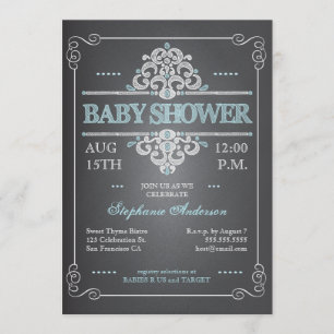 Invitation Vintage Baby shower de tableau noir Boy Blue Invit