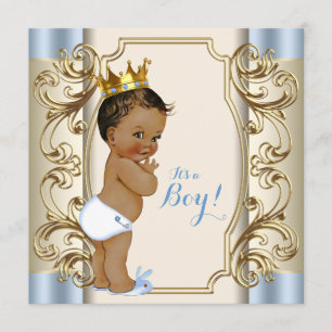 Invitation Vintage Baby shower ethnique Prince Blue and Gold
