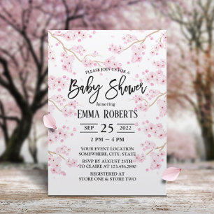 Invitation Vintage Baby shower floral rose Fleur de Cerisier
