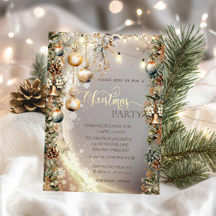 Invitation Vintage Balls Bells Pinecones Noël