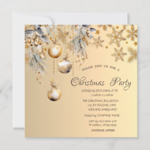 Invitation Vintage Balls Gold Snowflakes Entreprise Noël