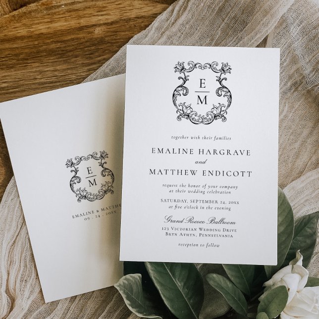 Invitation Vintage Baroque Monogram Crest Mariage (Créateur téléchargé)