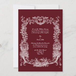 Invitation Vintage Baroque Rococo Bordure blanche avec Coeurs