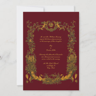 Invitation Vintage Baroque Rococo Bordure dorée avec Coeurs