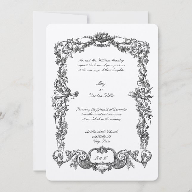 Invitation Vintage Baroque Rococo Floral Garlands & Cherubs (Devant)