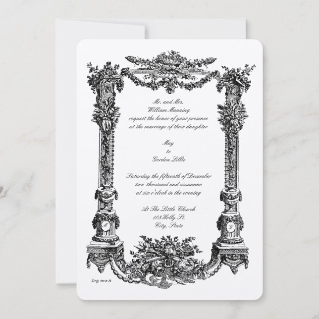 Invitation Vintage Baroque Rococo Pedestal Mariage (Devant)