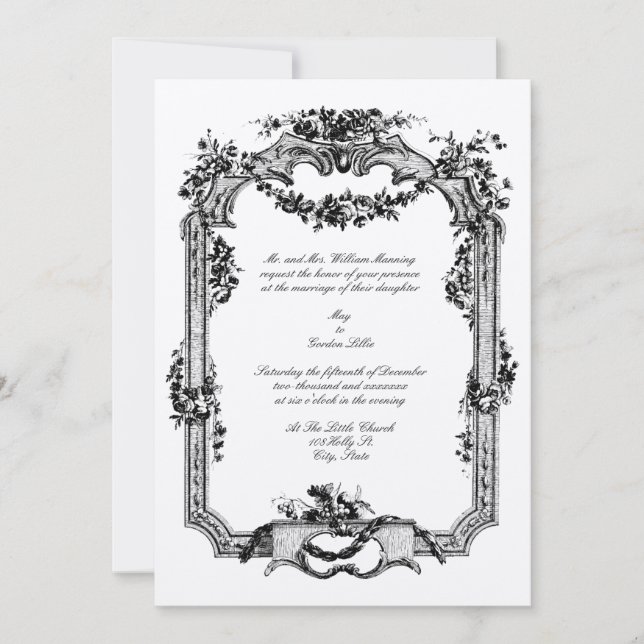 Invitation Vintage Baroque Rococo Rose cadre de raisin (Devant)