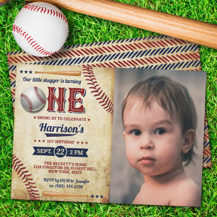 Invitation Vintage Baseball Boys 1er Anniversaire Photo