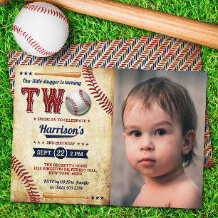 Invitation Vintage Baseball Boys 2e Anniversaire Photo