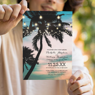 Invitation Vintage Beach Palm Tree Twinkle Mariage