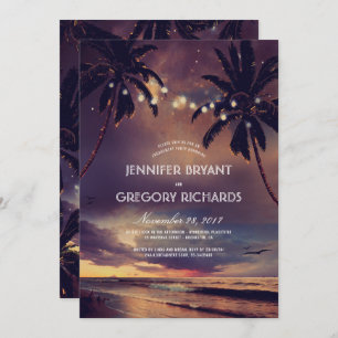 Invitation Vintage Beach Sunset Palm Lights