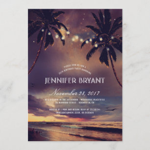 Invitation Vintage Beach Sunset Palm Lights Anniversaire