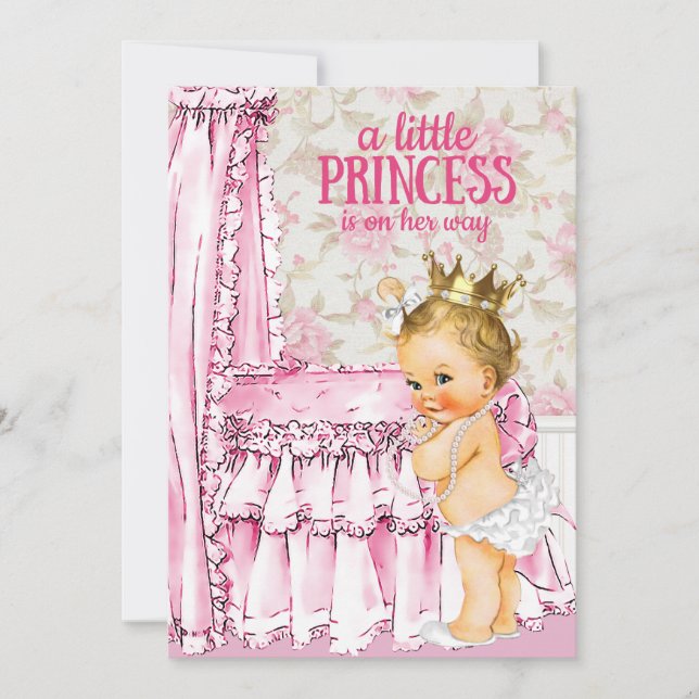 Invitation Vintage bébé fille princesse Baby shower Invitatio (Devant)