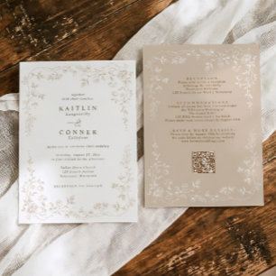 Invitation Vintage Beige Tout en Un Mariage Floral Français