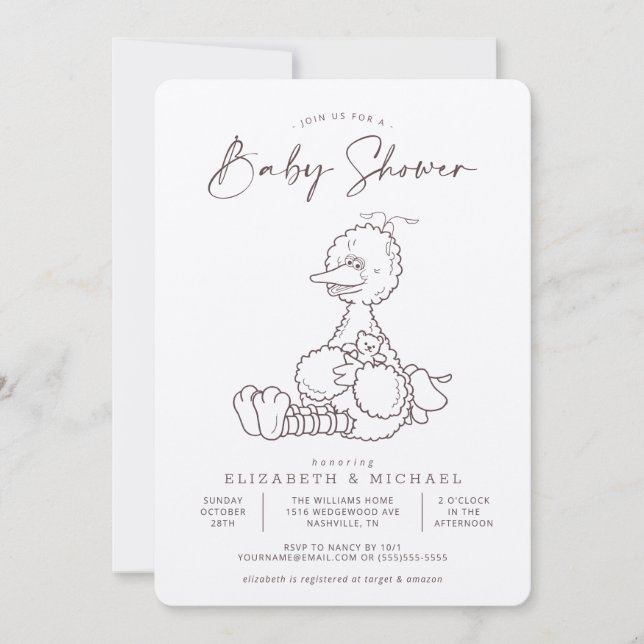 Invitation vintage Big Bird Baby shower (Devant)