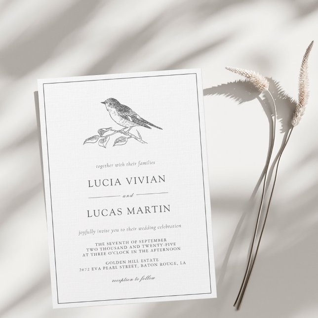 Invitation Vintage Bird noir et blanc Mariage (Créateur téléchargé)