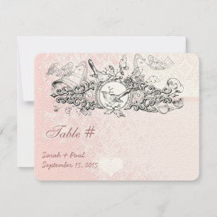 Invitation Vintage Bird Rose Musical Scroll Mariage Table No.