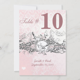 Invitation Vintage Bird Rose Musical Scroll Mariage Table No.
