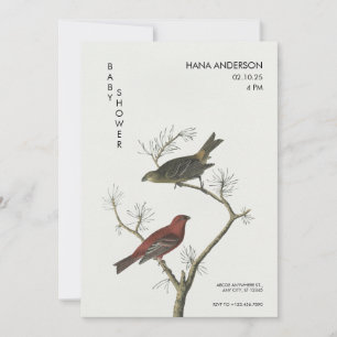 Invitation Vintage Birds art Baby shower de style japonais