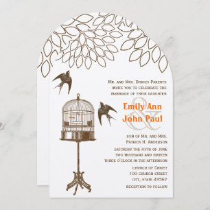 Invitation Vintage Birds Chrysanthemum Floral Mariage