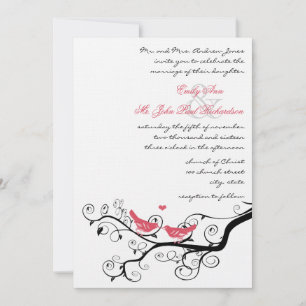 Invitation Vintage Birds Honeysuckle Pink Wedding Invite