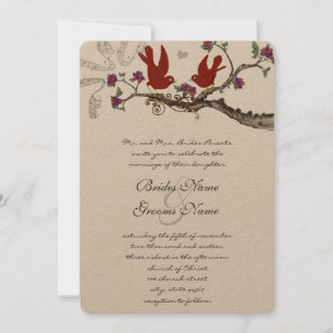 Invitation Vintage Birds Red & Purple Wedding Invite