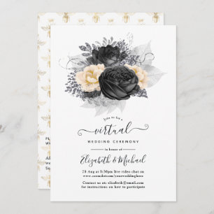 Invitation Vintage Black and Gold Floral Bees Mariage virtuel