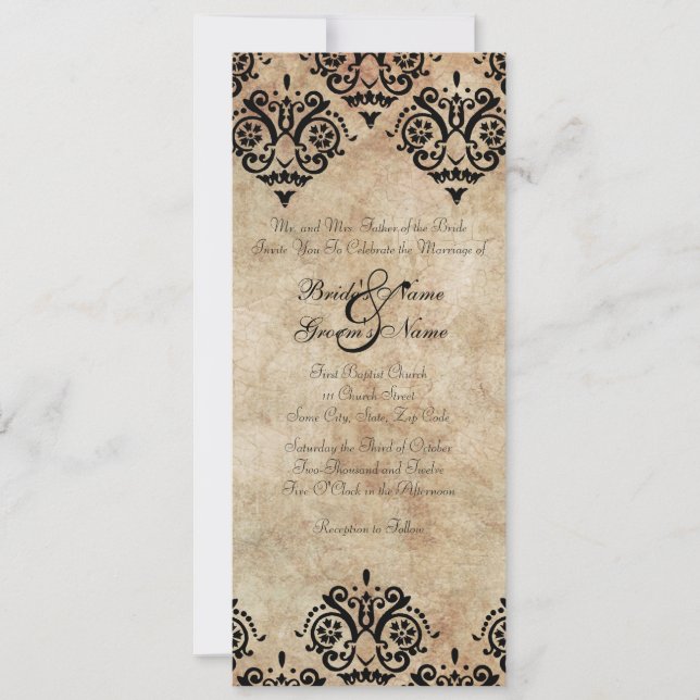 Invitation Vintage Black and Ivory Mariage damassé (Devant)
