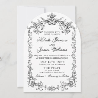 Invitation Vintage Black And White Old Money Arched Wedding