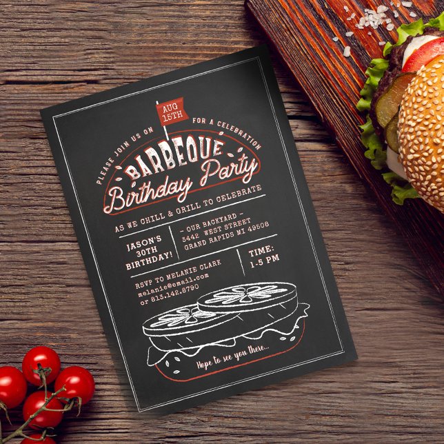Invitation Vintage Black Chalkboard Hamburger BBQ Anniversair (Créateur téléchargé)
